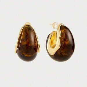 New! 18K Gold Plated Amber Earrings (1020) NWOT